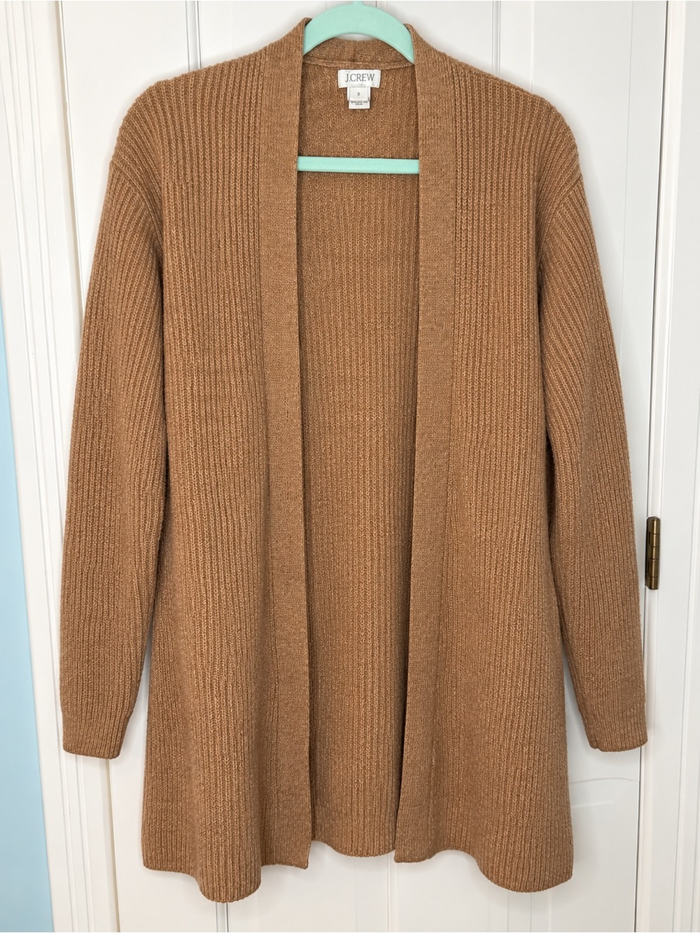 J. Crew Long Open Front Ribbed Duster Cardigan Sweater Camel Tan Brown XXL